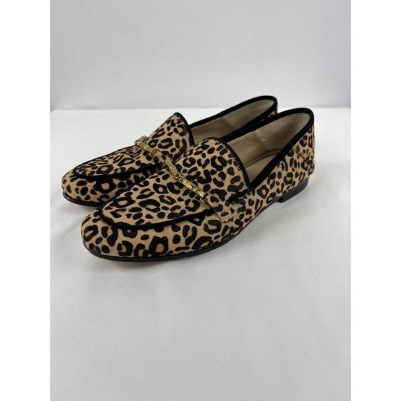 J McLaughlin Dillon Loafers Animal Print Black Brown 6.5 Gold Hardware Pony Hair - Picture 1 of 12